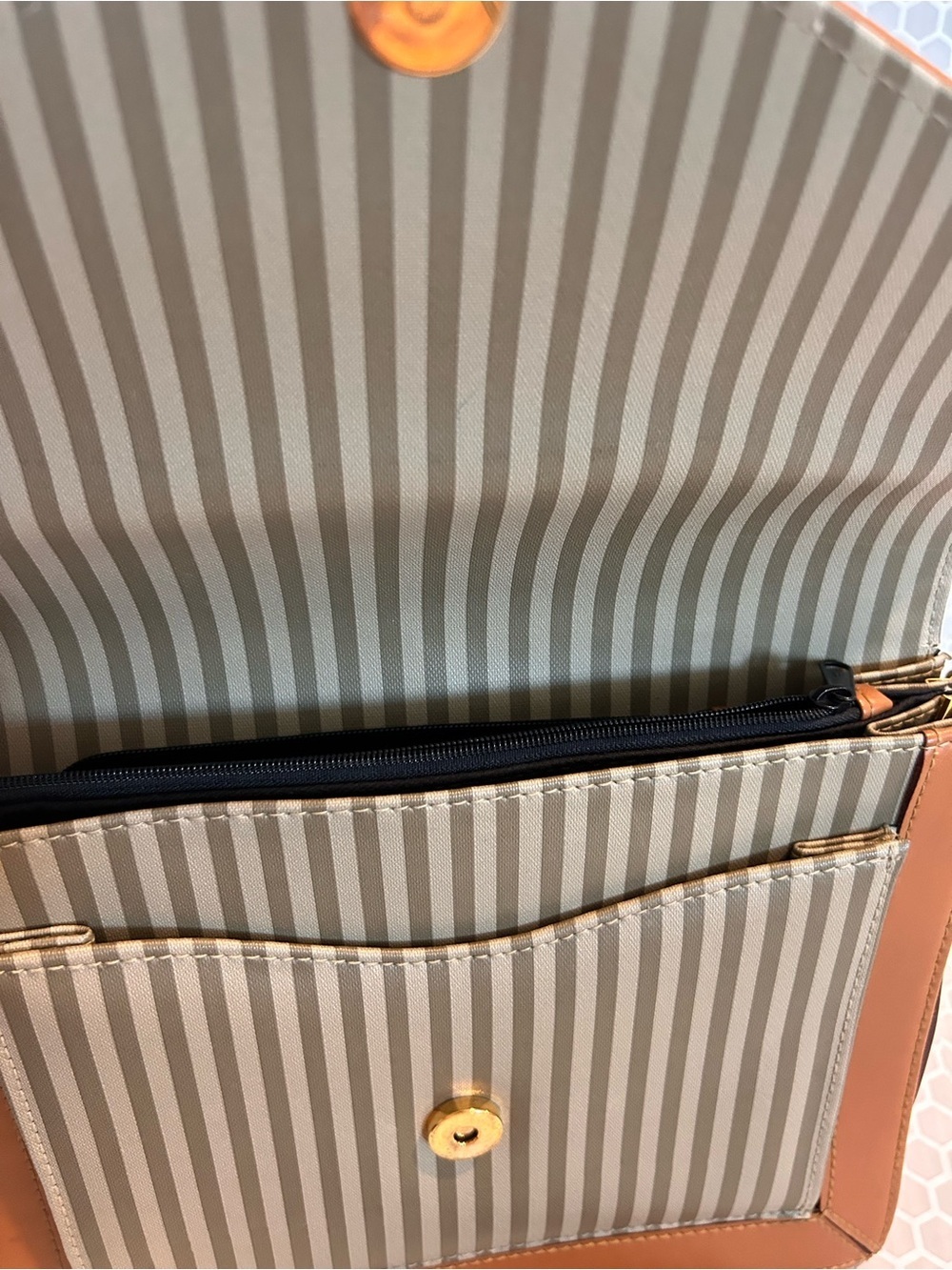 Lorenzo Tan Stripe Crossbody Bag with Leather Trim - Picture 5 of 7